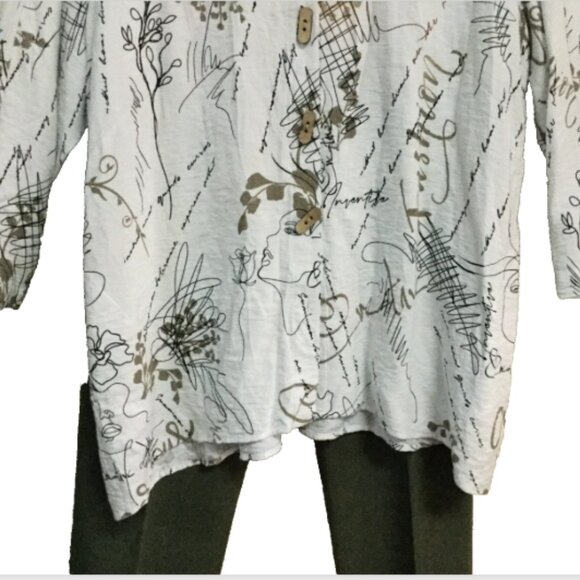 Ali Miles Women Plus Sz 2X Blouse Tunic Top Pockets Button front Tan Black White - Picture 8 of 10